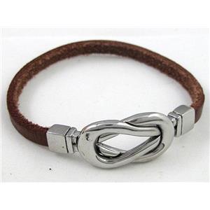 bracelet with leather cord, Stainless steel Magnetic Clasp, coffee, approx 6mm wide, 17x45mm, 21cm length