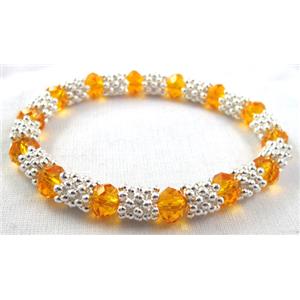 Stretchy Chinese Crystal glass Bracelet, yellow, 8mm dia, 7 inch(19cm) length