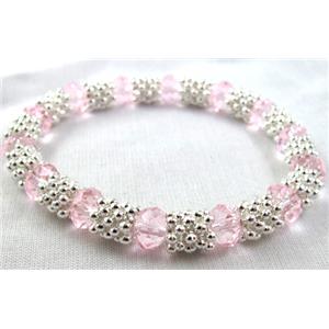 Stretchy Chinese Crystal glass Bracelet, pink, 8mm dia, 7 inch(19cm) length