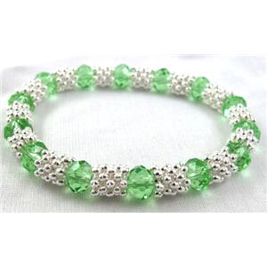 Stretchy Chinese Crystal glass Bracelet, green, 8mm dia, 7 inch(19cm) length