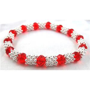 Stretchy Chinese Crystal glass Bracelet, red, 8mm dia, 7 inch(19cm) length