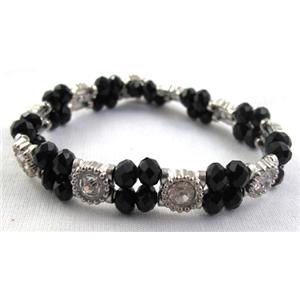 Stretchy Chinese Crystal glass Bracelet, black, approx 12mm wide, 7 inch(18cm) length