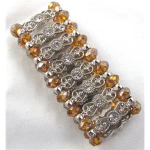 Stretchy Chinese Crystal glass Bracelet, golden, approx 34mm wide, 6.5 inch(16.5cm) length