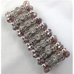 Stretchy Chinese Crystal glass Bracelet, approx 34mm wide, 6.5 inch(16.5cm) length