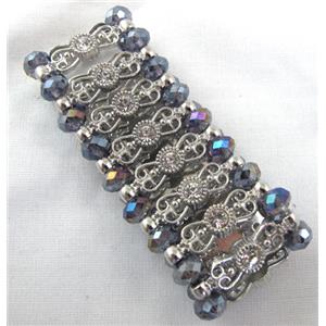 Stretchy Chinese Crystal glass Bracelet, approx 34mm wide, 6.5 inch(16.5cm) length