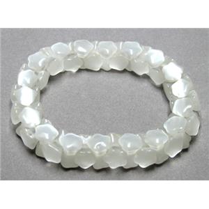 cat eye stone bracelet, stretchy, white, 7x10mm,8 inch length