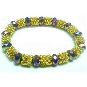 Stretchy Bracelets, chinese crystal bead and alloy snow spacer, 10mm bead, 8 inch length