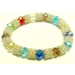 Stretchy Bracelets, chinese crystal bead and alloy snow spacer, 10mm bead, 8 inch length