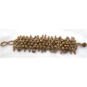 Chinese Crystal glass Bracelet, seed glass bead, golden, approx 35mm wide, 7.5 inch(19cm) length