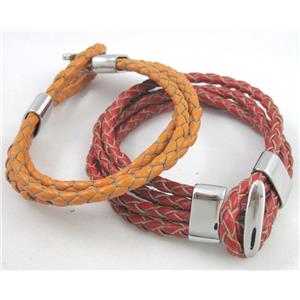 leather bracelet with stainless steel clasp, handmade, mixed, approx 18mm wide, 20cm length