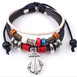 handmade bracelet with leather, alloy bead, approx 16-18cm length