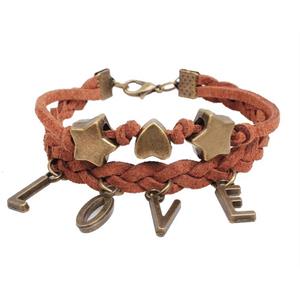 handmade bracelet with leather, alloy bead, approx 16-18cm length