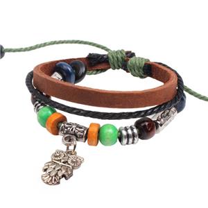 handmade bracelet with leather, alloy bead, approx 16-18cm length