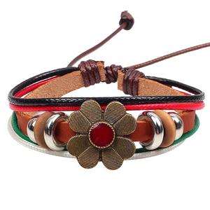 handmade bracelet with leather, alloy bead, approx 16-18cm length