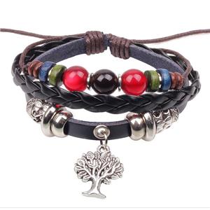 handmade bracelet with leather, alloy bead, approx 16-18cm length