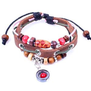 handmade bracelet with leather, alloy bead, approx 16-18cm length