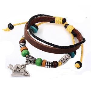 handmade bracelet with leather, alloy bead, approx 16-18cm length