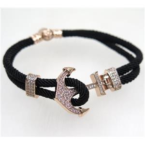 handmade bracelet with Anchor pave zircon, nylon wire, approx 50-60mm dia