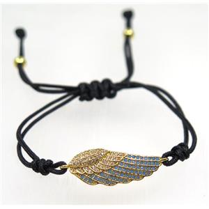 handmade bracelet with Angel Wing pave zircon, nylon wire, approx 50-60mm dia