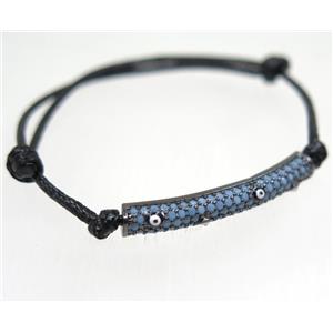 handmade bracelet with tube pave zircon, nylon wire, evil eye, approx 50-60mm dia