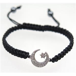 handmade bracelet with Moon pave zircon, nylon wire, approx 50-60mm dia