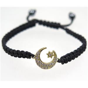 handmade bracelet with Moon pave zircon, nylon wire, approx 50-60mm dia