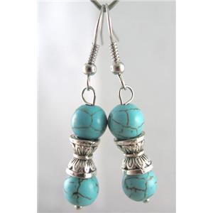 handmade earring with turquoise, copper, alloy bead, approx 30-60mm length