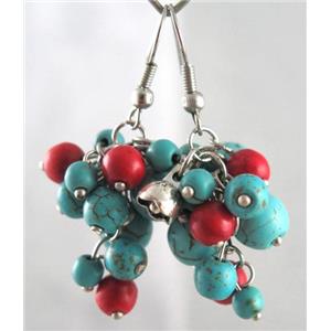 handmade earring with turquoise, copper, alloy bead, approx 30-60mm length