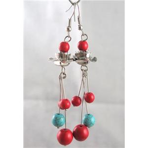 handmade earring with turquoise, copper, alloy bead, approx 30-60mm length