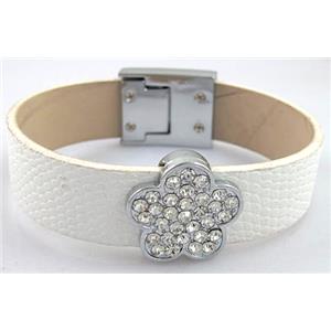 PU Leather Bracelet, alloy bead with mideast rhinestone, 18mm wide, 8 inch length