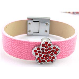 PU Leather Bracelet, alloy bead with mideast rhinestone, 18mm wide, 8 inch length