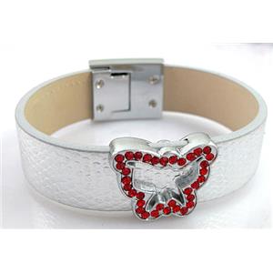 PU Leather Bracelet, alloy bead with mideast rhinestone, 18mm wide, 8 inch length