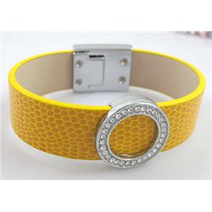 PU Leather Bracelet, alloy bead with mideast rhinestone, 18mm wide, 8 inch length