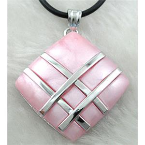 Acrylic Necklace, alloy, rubber cord, 35x35mm, 16 inch length