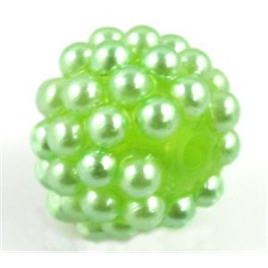 resin bead, round, lt.green, 14mm dia, 2.5mm hole