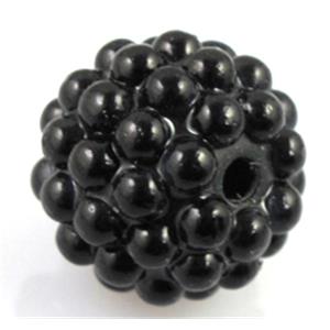 resin bead, round, black, 14mm dia, 2.5mm hole