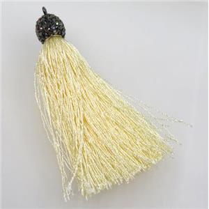 lt.yellow nylon tassel pave rhinestone, approx 12mm, 80mm length