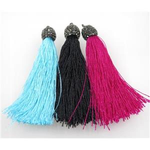 nylon tassel pave rhinestone, mix color, approx 12mm, 80mm length