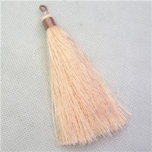 peach nylon wire tassel pendants, silken, A grade, approx 10cm length