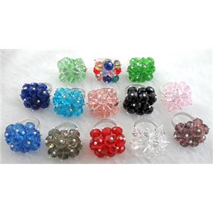 handcraft Crystal glass ring, Mix color, ring:18mm dia, glass bead:8mm