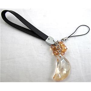 cellphone strap, String hanger PU leather, Crystal moony Pendant, 14cm(5.5 inch ) length, glass bead:8mm