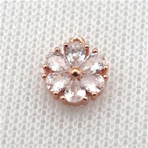 copper flower pendant paved zircon, rose gold, approx 10mm dia