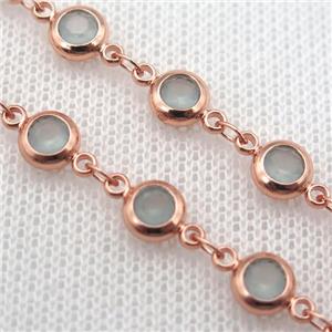 lt.green Zircon Chain, copper, rose gold, approx 6mm dia