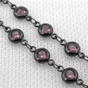 purple Zircon Chain, copper, black plated, approx 6mm dia