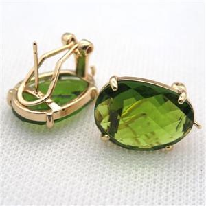 copper clip Earrings with green crystal glass, gold plated, approx 15-20mm