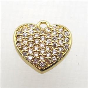 copper heart pendant paved zircon, gold plated, approx 12mm