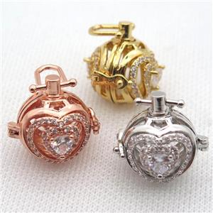 copper locket pendant pave zircon, mix color, approx 20mm dia