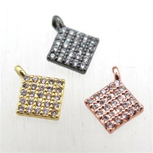 copper square pendant pave zircon, mix color, approx 6x6mm