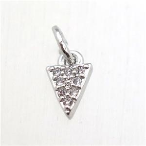 copper arrowhead pendant pave zircon, platinum plated, approx 4x6mm