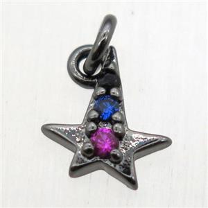 copper star pendant pave zircon, black plated, approx 8-10mm